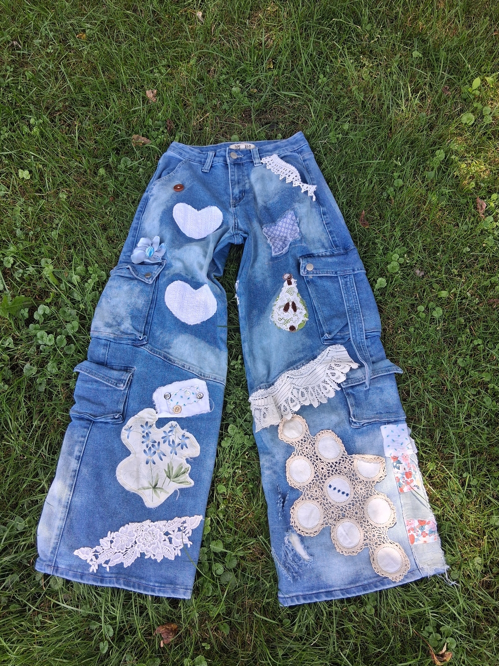 Handstitched and Embroidered Upcycled Jeans.